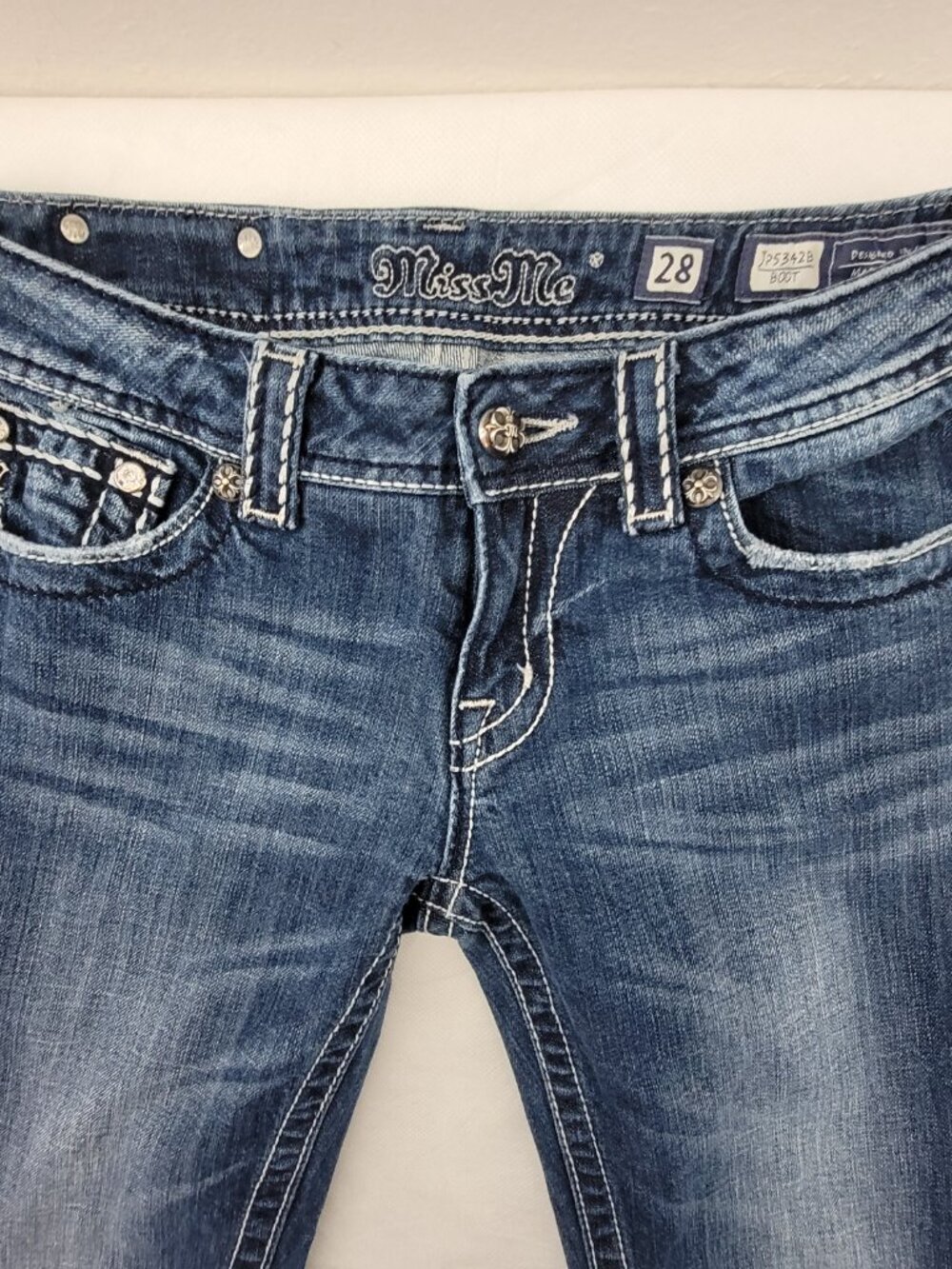 Miss Me Jeans Womens 28 Low Rise Boot Cut Western Stretch JP5342B Vintage - Picture 9 of 16